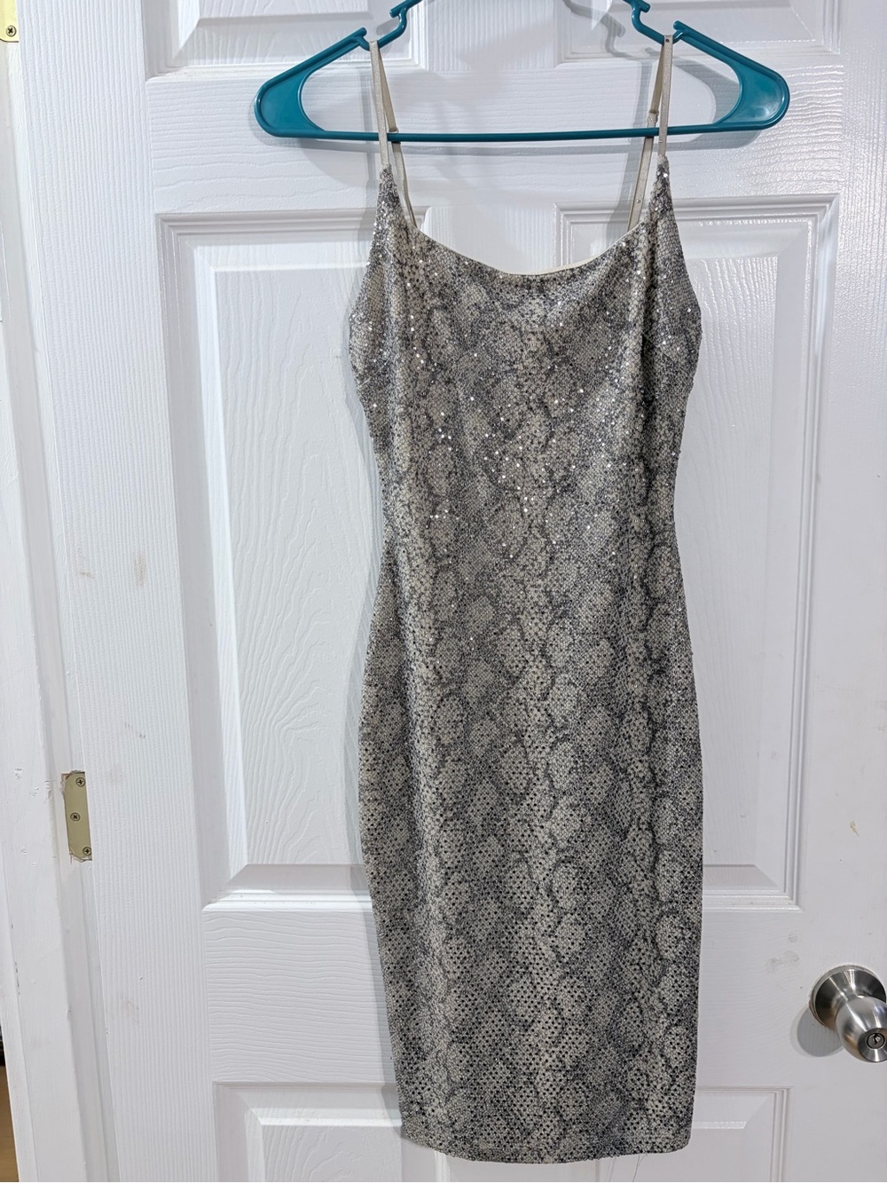 Windsor Snakeskin Sequin Bodycon Midi Dress Spaghetti Strap